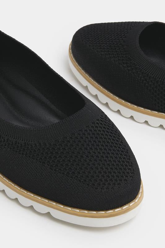 Black Knitted Slip On Ballet Flats In Extra Wide EEE Fit | Yours Clothing 5