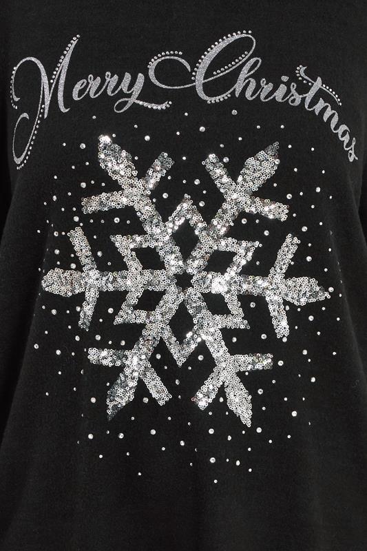 YOURS Plus Size Black Sequin Snowflake Novelty Christmas Jumper | Yours Clothing 4