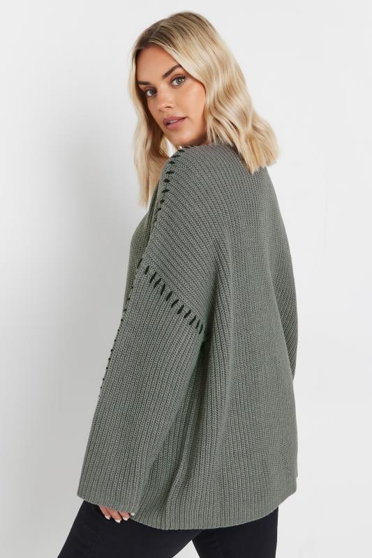 YOURS Plus Size Grey Contrast Blanket Stitch Jumper | Yours Clothing 4