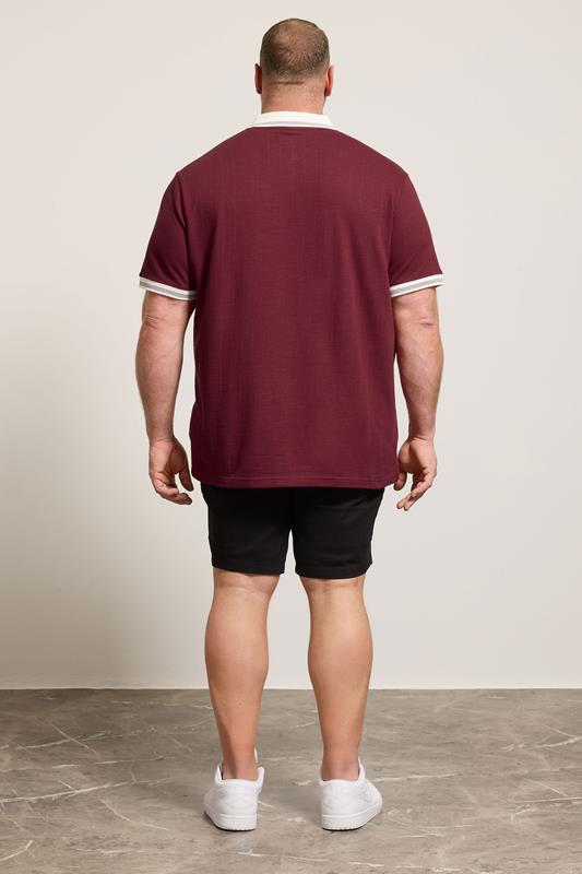 BadRhino Big & Tall Wine Red Mini Check Tipped Polo Shirt | BadRhino 2