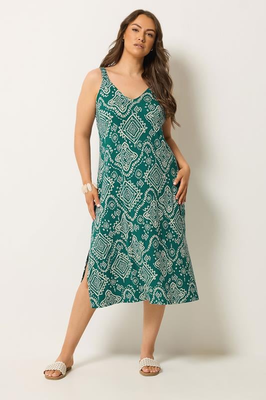 YOURS Plus Size Blue Abstract Print Throw On Midaxi Dress | Yours Clothing 1