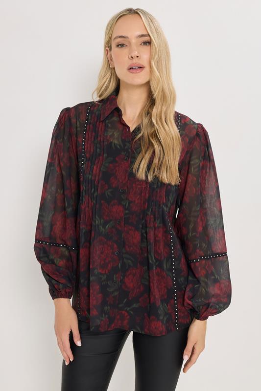 LTS Tall Red Rose Stud Trim Pintuck Shirt | Long Tall Sally 1
