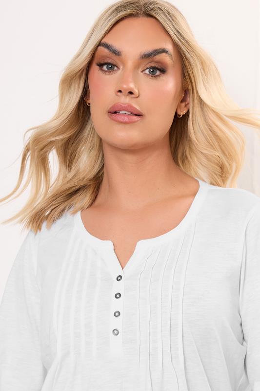 Plus Size YOURS FOR GOOD White Pintuck Henley Top | Yours Clothing 4