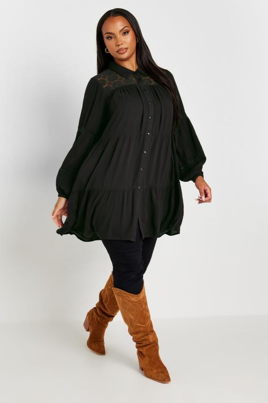 YOURS Plus Size Black Tiered Lace Shirt | Yours Clothing  2