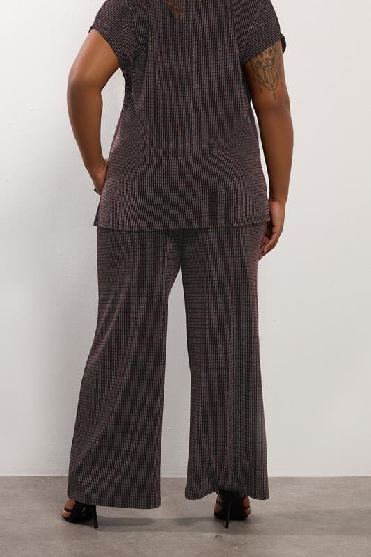 YOURS Plus Size Black Metallic Wide Leg Trousers | Yours Clothing 2