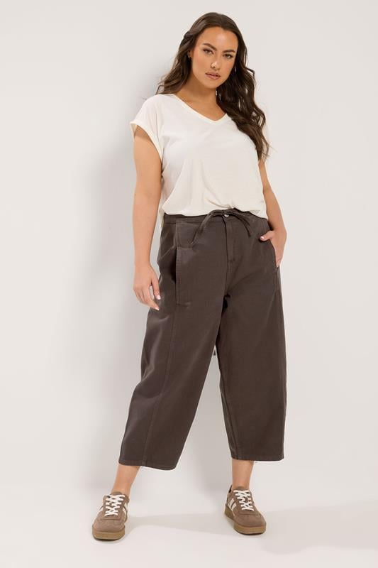  YOURS Curve Brown Barrel Leg Cropped Jeans