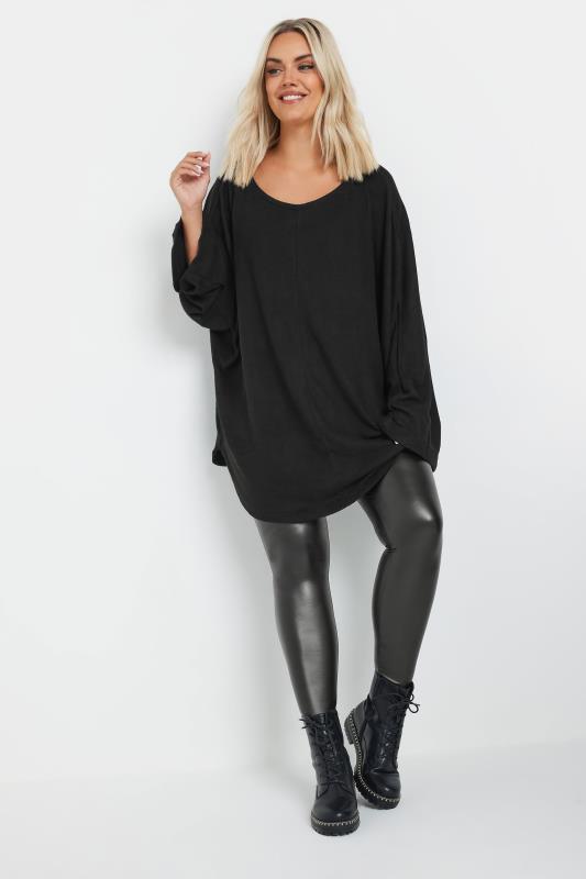 YOURS Plus Size Black Soft Touch Batwing Sleeve Jumper | Yours Clothing 2