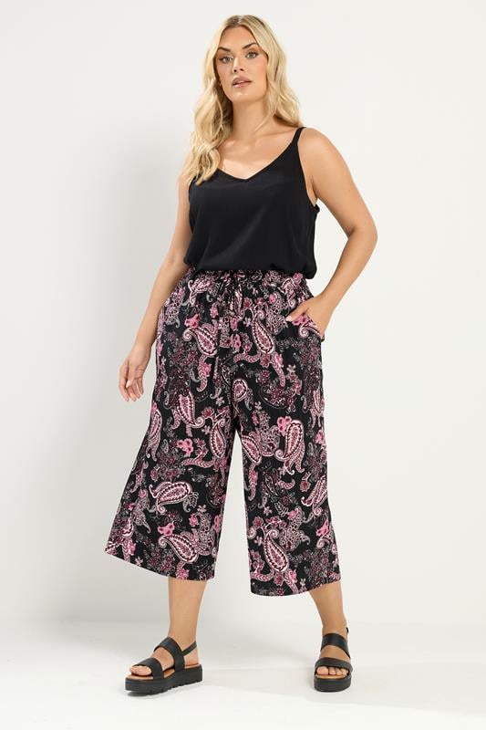  YOURS Curve Pink Paisley Cropped Trousers