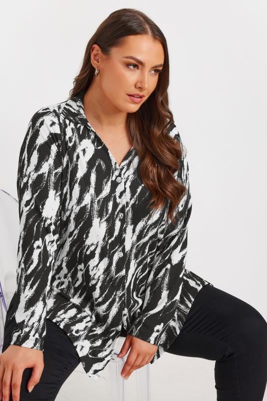 YOURS Plus Size Black & White Abstract Print Textured Shirt | Yours Clothing  1