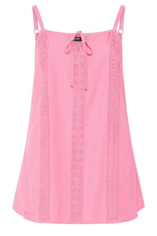 YOURS Plus Size Pink Crochet Linen Cami Vest Top | Yours Clothing 5