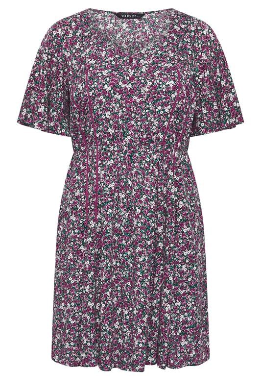 YOURS Plus Size Pink Ditsy Floral Smock Mini Dress | Yours Clothing 5