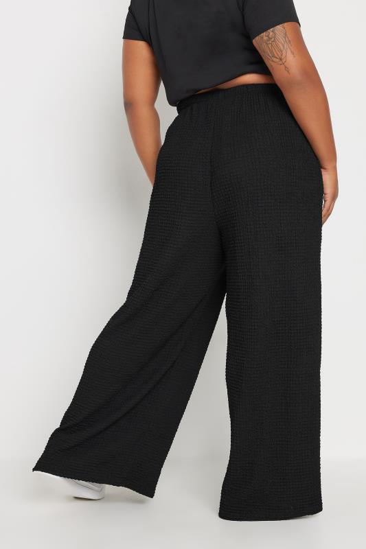 YOURS Plus Size Black Textured Elasticated Wide Leg Trousers | Yours Clothing 3