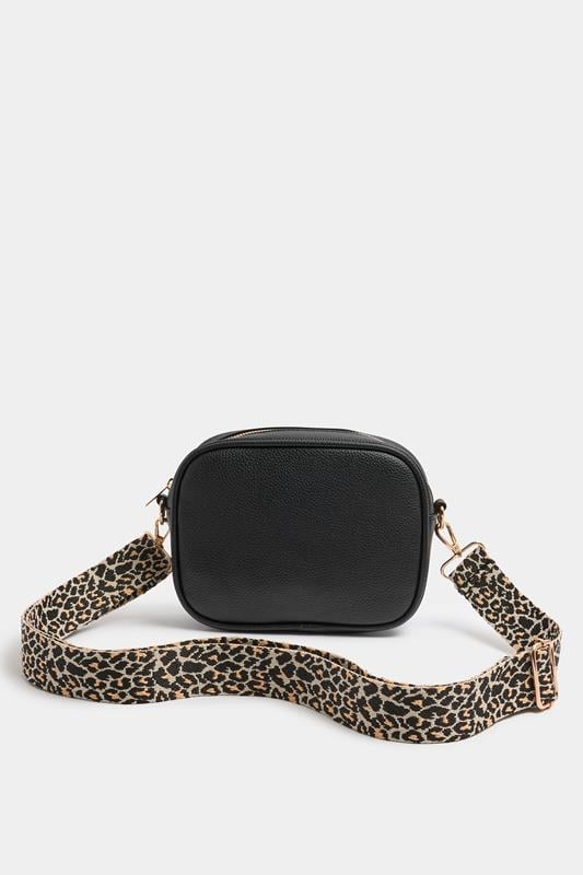  Yours Black Faux Leather Leopard Strap Shoulder Bag