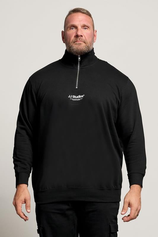 Jack & Jones Big & Tall Black JJ Studio Quarter Zip Sweatshirt