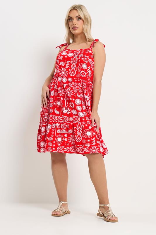  YOURS Curve Red Mixed Print Linen Smock Dress