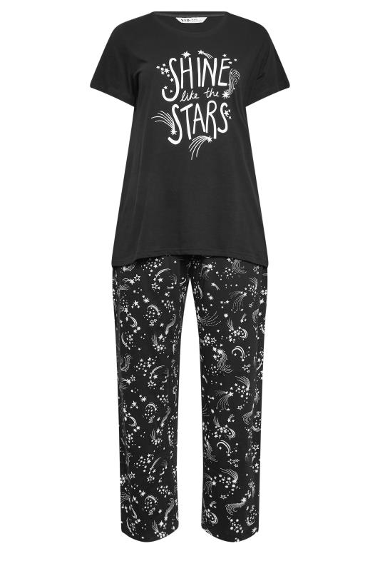 YOURS Plus Size Black 'Shine Like the Stars' Slogan Pyjama Set | Yours Clothing 5