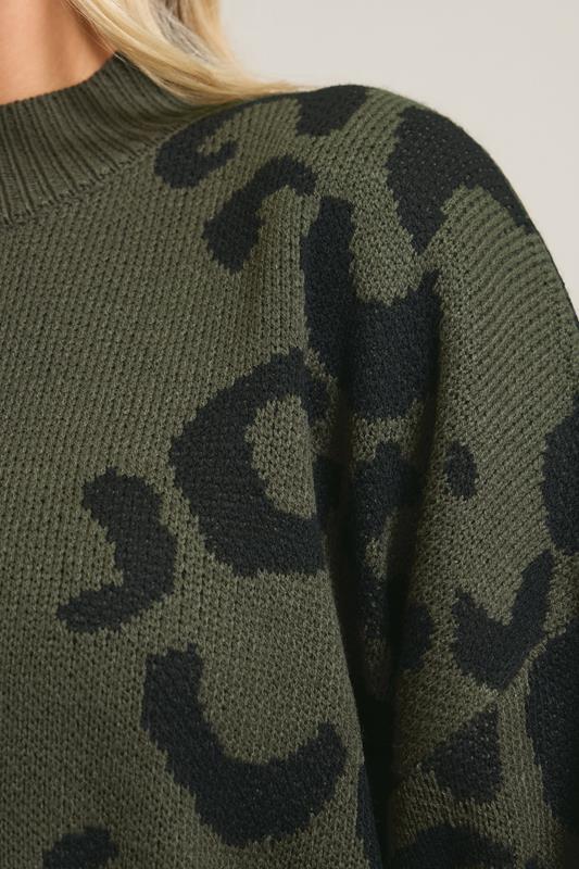 YOURS Plus Size Khaki Green Leopard High Neck Jumper | Yours Clothing 4