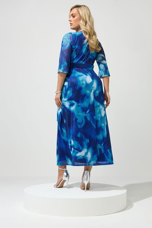 YOURS LONDON Plus Size Blue Abstract Mesh Wrap Dress | Yours Clothing 2