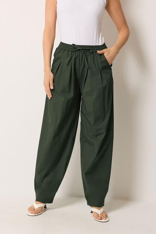 LTS Tall Women's Dark Green Cotton Barrel Trousers | Long Tall Sally 1