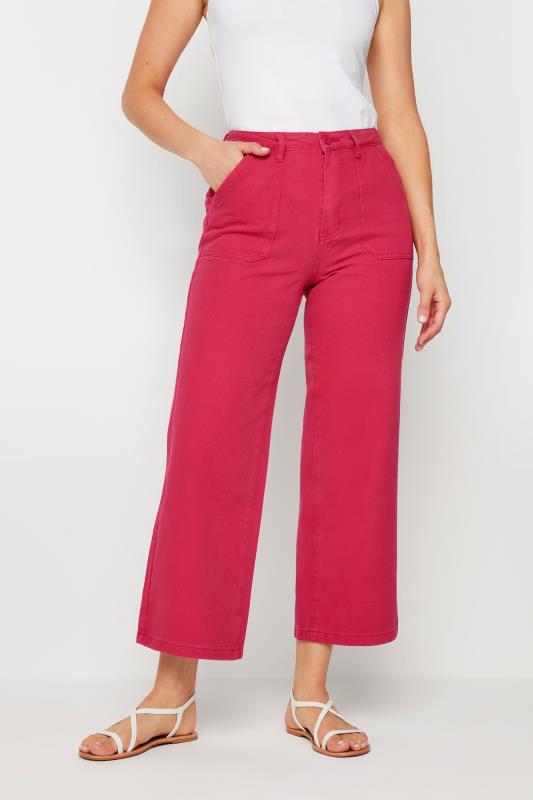 LTS Tall Women's Bright Pink Cotton Twill Wide Leg Cropped Trousers | Long Tall Sally 2