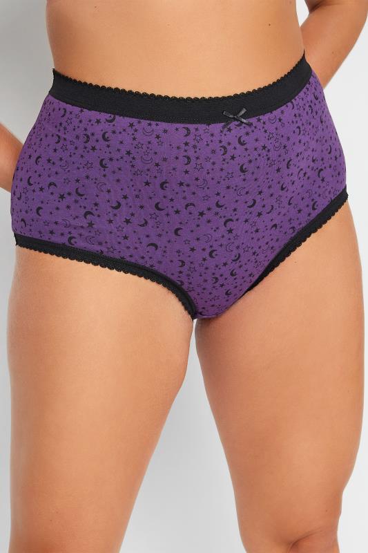 YOURS 5 PACK Plus Size Black & Purple Star Print High Waisted Full Briefs | Yours Clothing 4