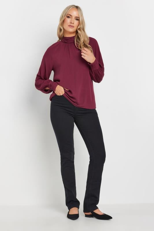 LTS Tall Burgundy Red High Neck Crinkle Top | Long Tall Sally 2