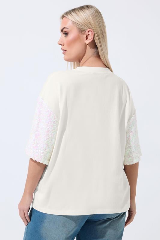 LIMITED COLLECTION Plus Size White Sequin Sleeve T-Shirt | Yours Clothing 2