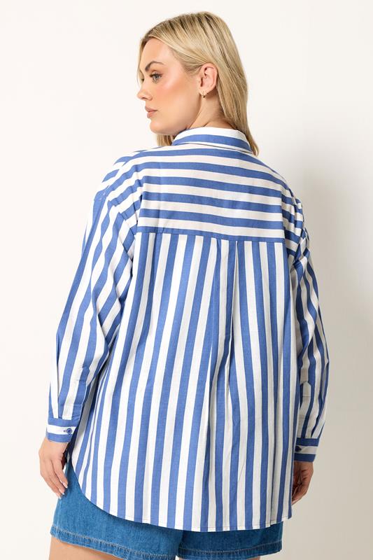 YOURS Plus Size Blue Stripe Linen Long Sleeve Shirt | Yours Clothing 2