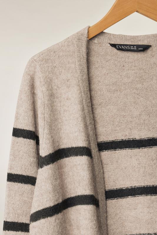 EVANS Plus Size Beige Brown Stripe Knitted Cardigan | Evans 7