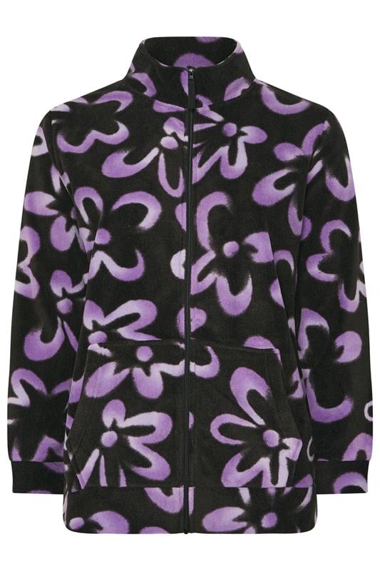 YOURS Plus Size Black Floral Zip Through Fleece Jacket | Yours Clothing 5