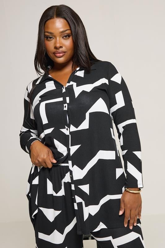 YOURS Plus Size Black & White Abstract Shirt | Yours Clothing 1