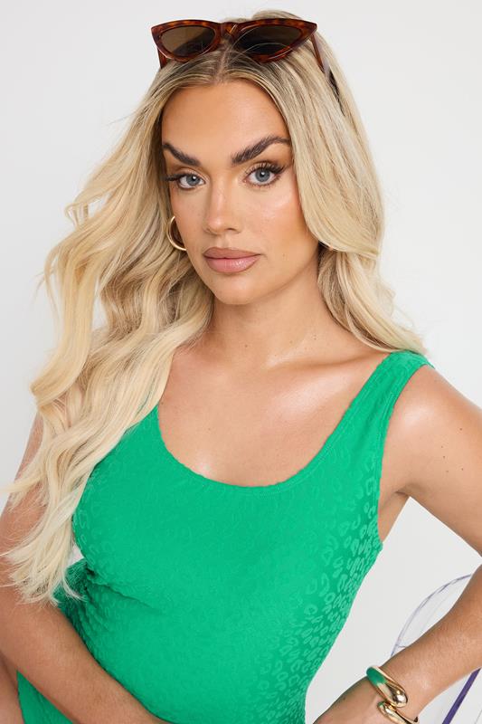 YOURS Plus Size Green Towelling Embossed Animal Swimsuit | Yours Clothing 5