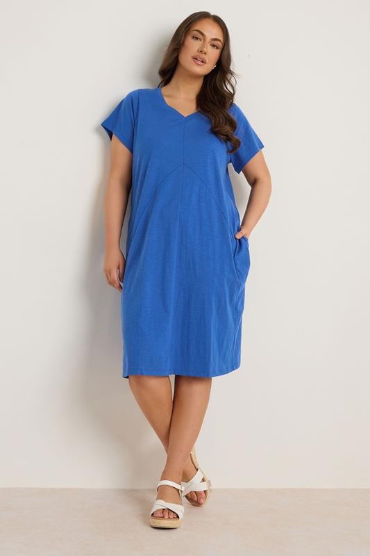 EVANS Plus Size Cobalt Blue Premium Cotton Mini Dress | Evans 2
