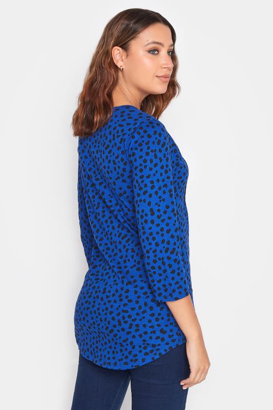 LTS Tall Women's Blue Dalmatian Print Henley Top | Long Tall Sally 3