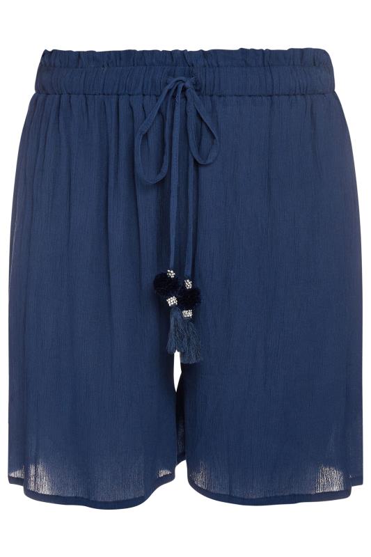 YOURS Plus Size Navy Blue Textured Tassel Detail Beach Short | Yours Clothing 5