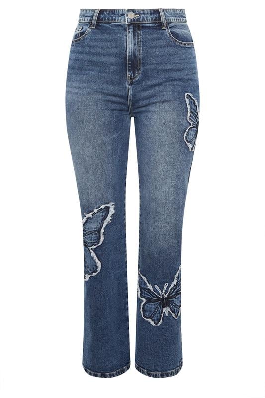 LIMITED COLLECTION Plus Size Indigo Blue Denim Butterfly Embroidered Jeans | Yours Clothing 5
