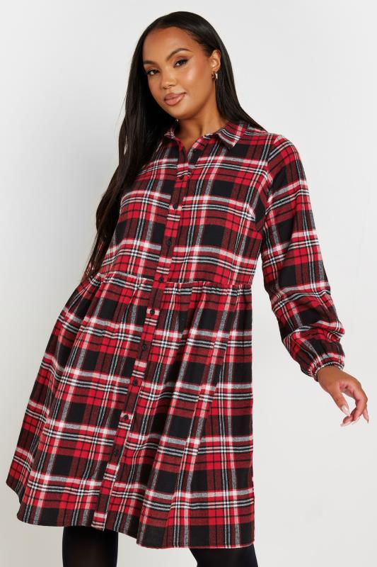 YOURS Plus Size Red Check Print Shirt Dress | Yours Clothing  3