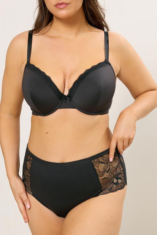 YOURS Curve Black Microfibre Lace Full Briefs