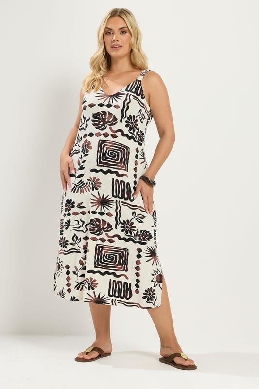  YOURS Curve Ivory White Abstract Throw On Dress
