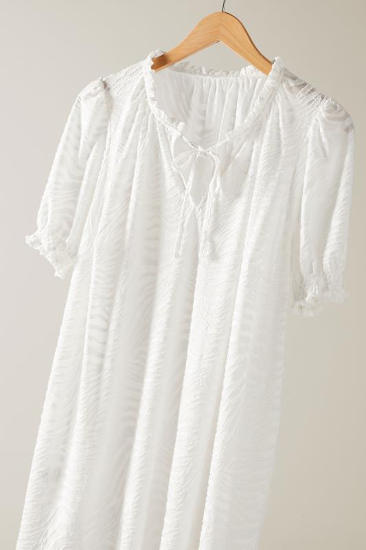 EVANS Plus Size White Burnout Print Tie Neck Blouse | Evans 7