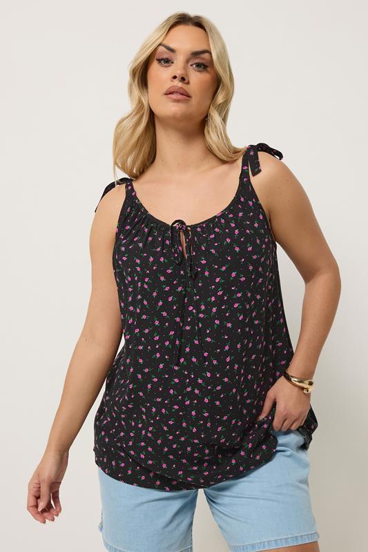  YOURS Curve Black Ditsy Floral Vest Top