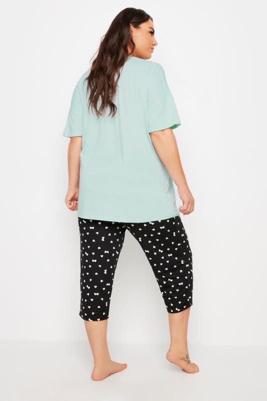 YOURS Plus Size Blue Heart Print Pyjama Set | Yours Clothing 4