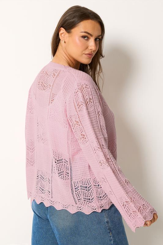 YOURS Plus Size Pink Crochet Knitted Cardigan | Yours Clothing 2