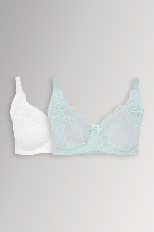  YOURSET 2 PACK Curve Mint Green & White Swirl Lace Bras
