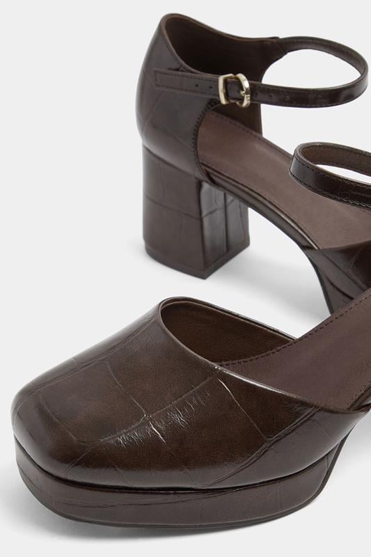Brown Croc Faux Leather Platform Block Heels In Extra Wide EEE Fit | Yours Clothing 4