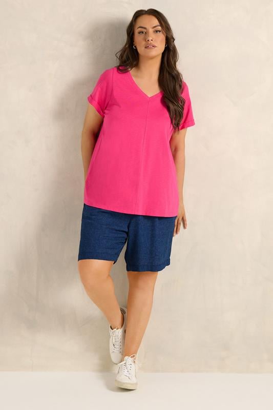 EVANS Plus Size Hot Pink Cotton T-Shirt | Evans 1