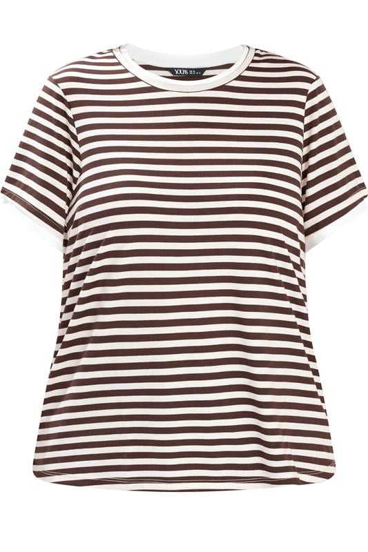 YOURS Plus Size Chocolate Brown Stripe Ringer T-Shirt | Yours Clothing 5