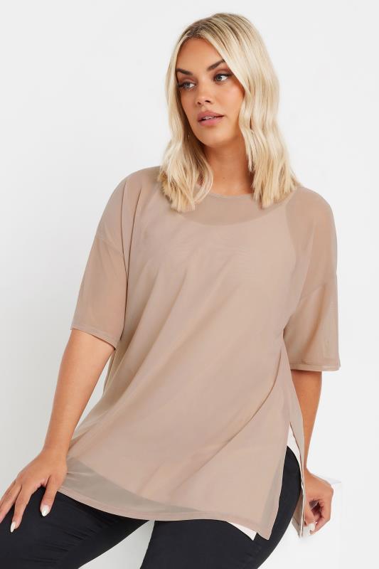 YOURS Plus Size Pink Short Sleeve Oversized Mesh Top | Yours Clothing 1