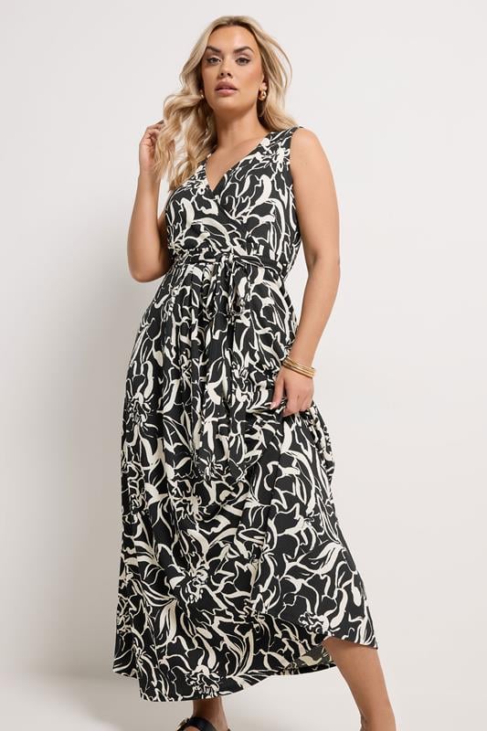 YOURS Plus Size Black Abstract Floral Wrap Dress | Yours Clothing 1