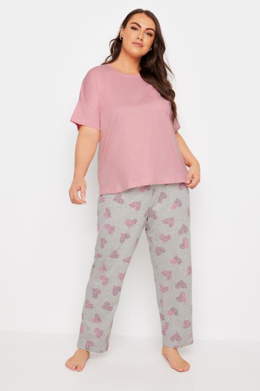 YOURS 4 PACK Plus Size Grey Love Heart Print Pyjama Set | Yours Clothing 3